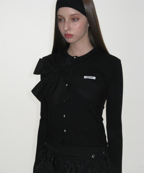 리본 타이드 니트 가디건_블랙