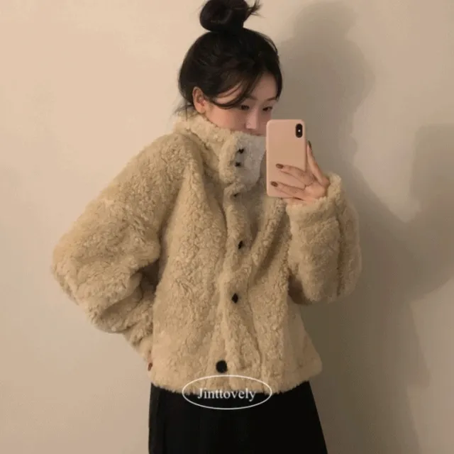 [문의폭주🐻] 베어 버튼 뽀글이 퍼 숏코트 자켓 / 누빔 코트 자켓 - 3color