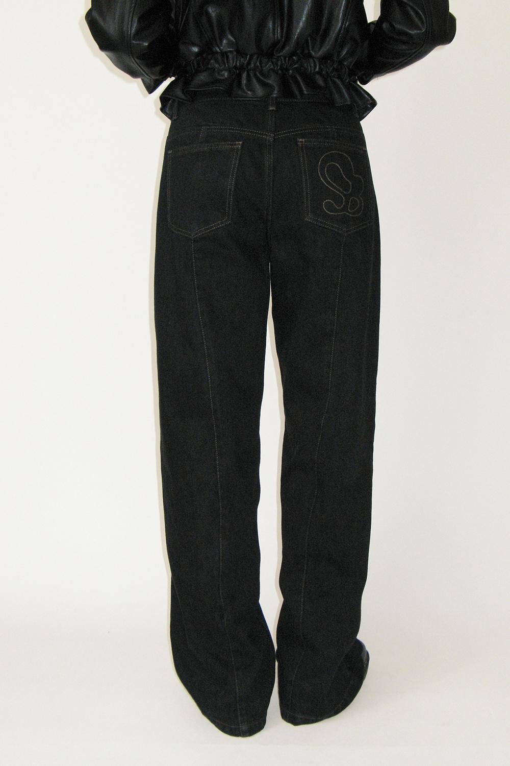 Stitch Wide Denim Pants (BLACK)