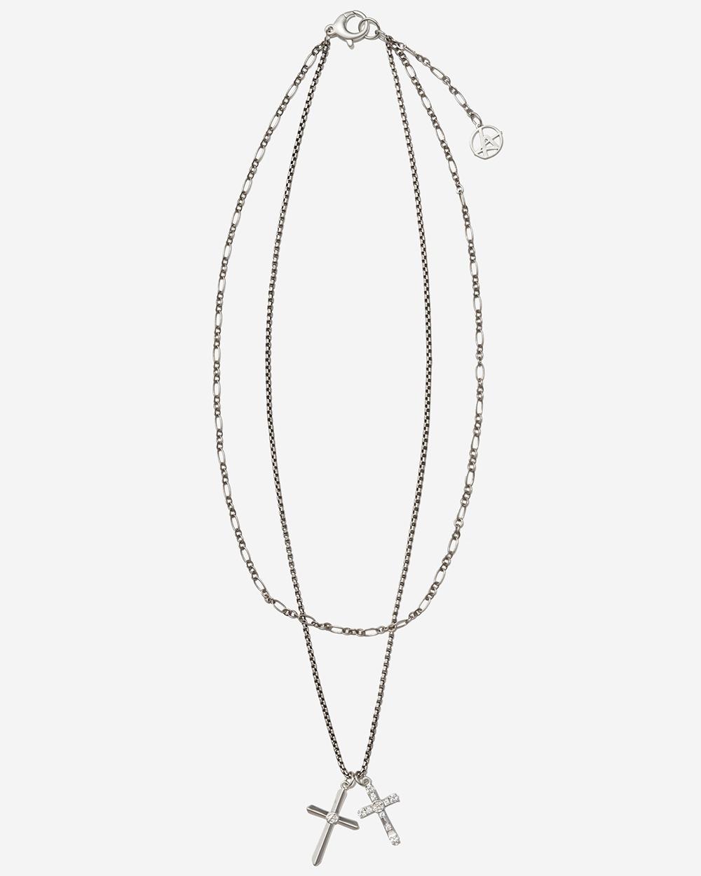 DOUBLE CROSS LAYERED NECKLACE SILVER(VA402)