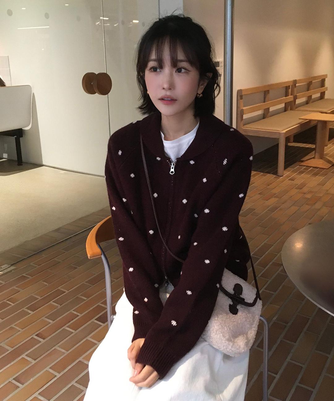 레터프롬문 [쁨이 pick] [NEW컬러!홀리데이룩🔴🎄] 도트 알파카 울 니트 집업 ( 3 colors )