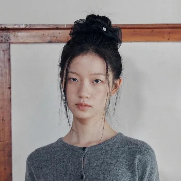 꽃 오간자 스크런치 블랙