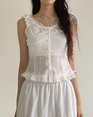 bean frill lace sleeveless blouse (2color)