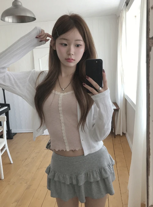 무토 레이스 슬리브리스 나시 (3color)