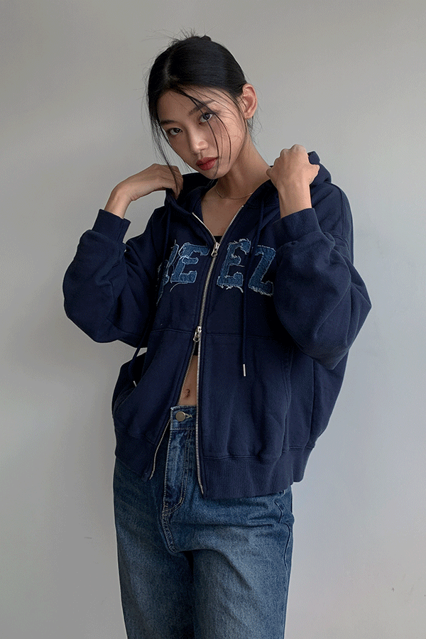 브린젯 데님 패치 후드집업