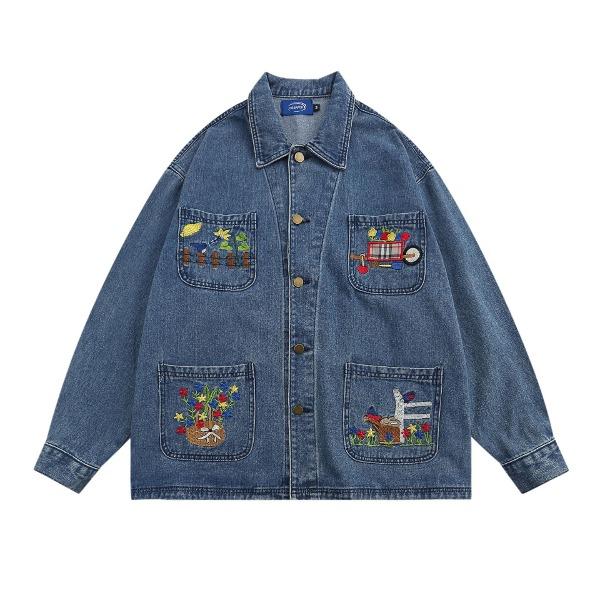 가바바 남녀공용 알록달록한 색감 포인트의 스트릿 오버핏 데님 긴팔 자켓 G77518