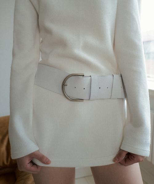 COW LEATHER WIDE BELT_WHITE
