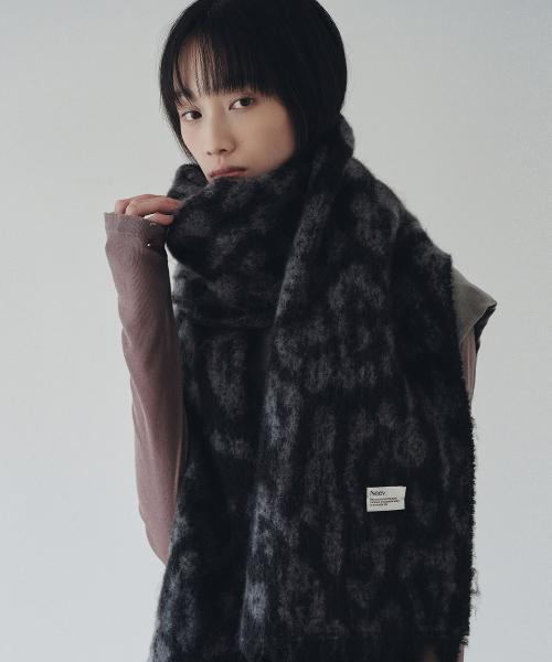 Leopard Tassel Muffler (Charcoal)