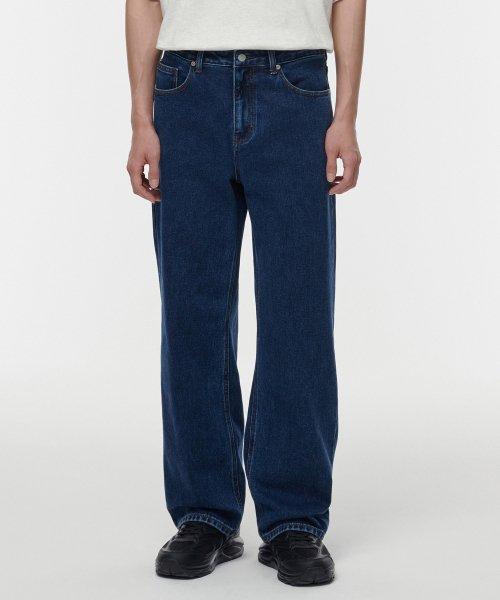 속기모 와이드 데님 팬츠 [미디엄 인디고]