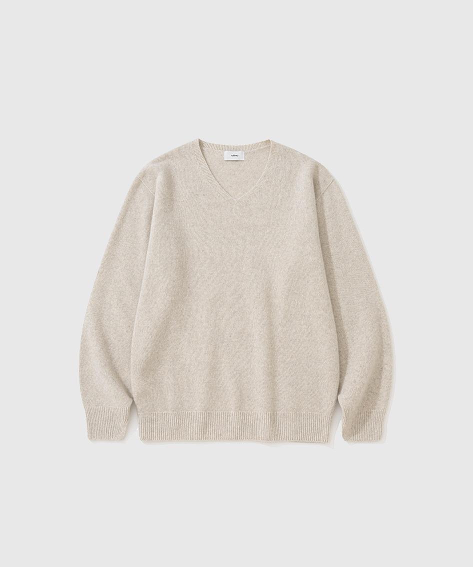 110 Natural V Neck Knit - Melange Oatmeal
