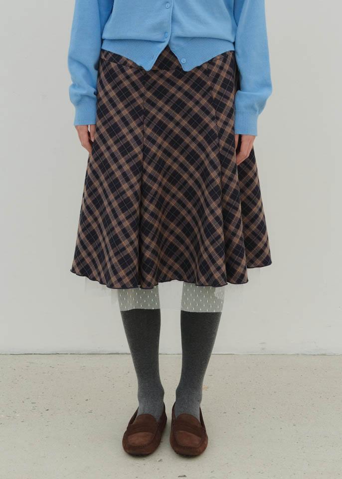 CHECK & DOT LAYERED SKIRT - NAVY