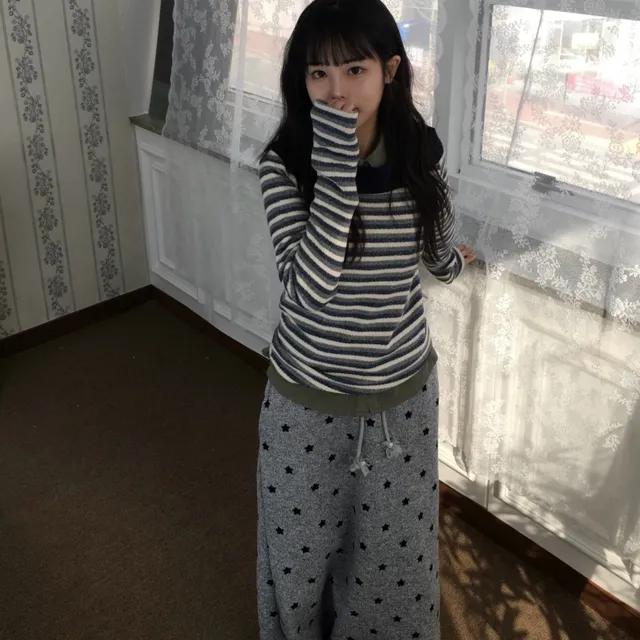 (2 color) 스타 기모 롱 밴딩 스커트
