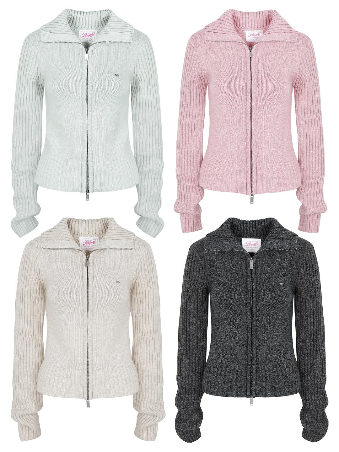 Turtleneck Wool Knit Zip-Up