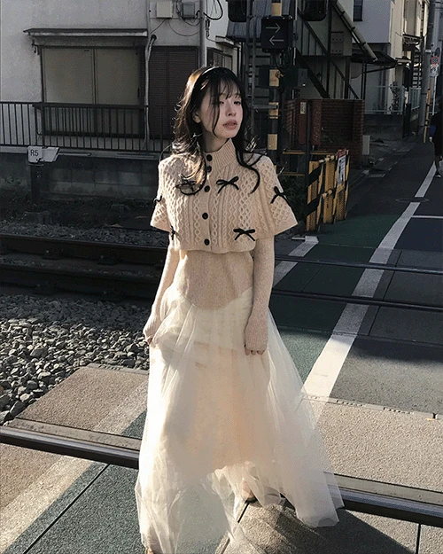 베일 드레이프 chiffon & 니트 SK