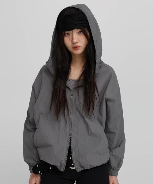 나일론 윈드브레이커 후드 자켓 차콜