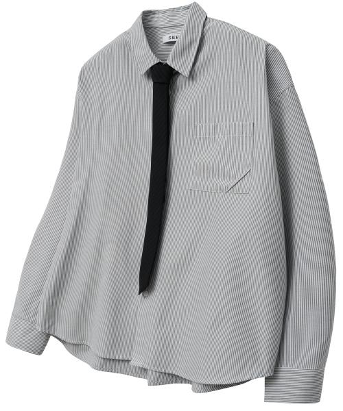 시즈(SEEZ)  [데일리룸 X 시즈] 오디너리 크롭 스트라이프 셔츠 [WHITE] 단품/SET - 사이즈 & 후기 | 무신사