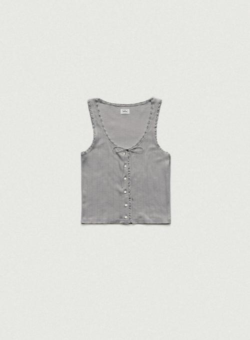 Ravioli Lace-Trim Tank Top_Grey