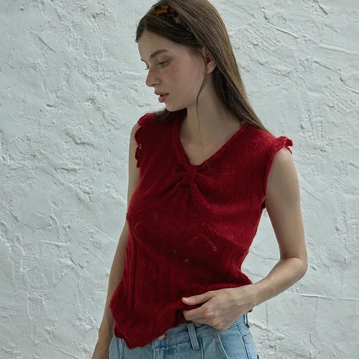 Ribbon sleeveless knit_red