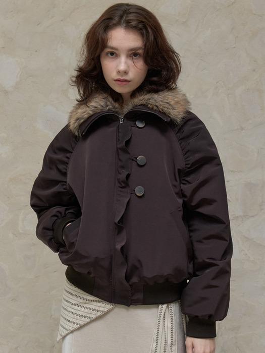 셔링 크롭 퍼야상 점퍼 Brown