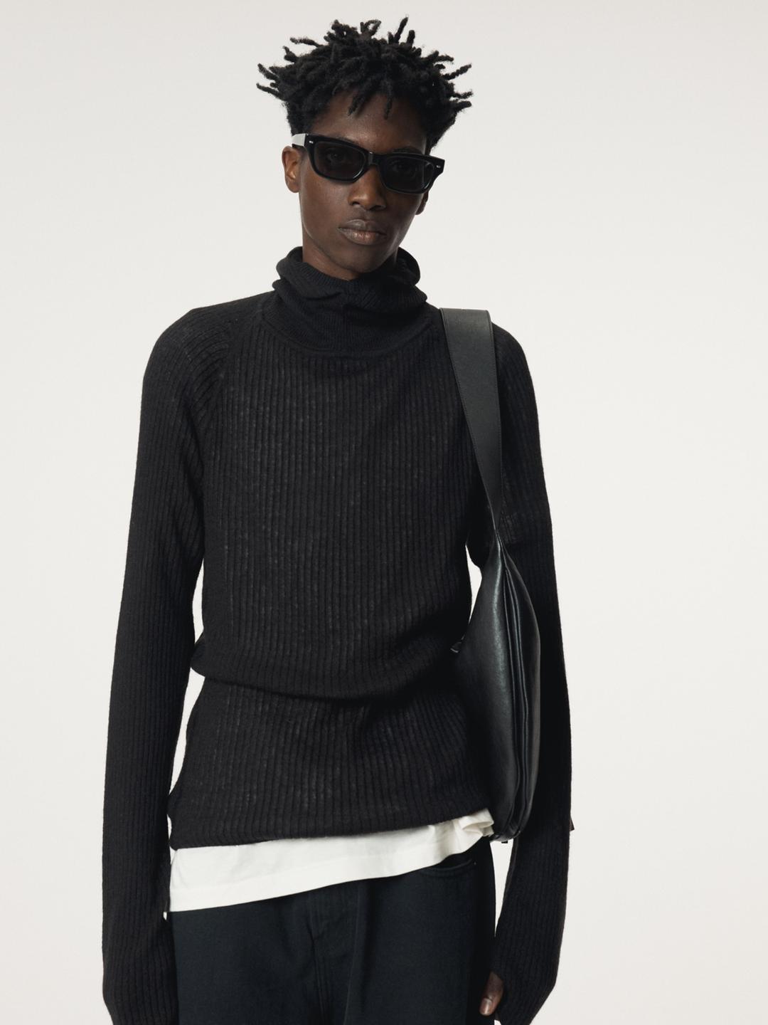 SLIM FIT BALACLAVA KNIT TOP (BLACK)