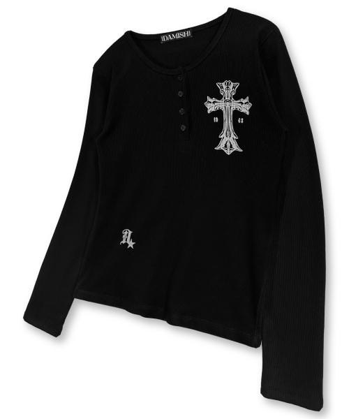 고딕 크로스 헨리넥 롱 슬리브_블랙