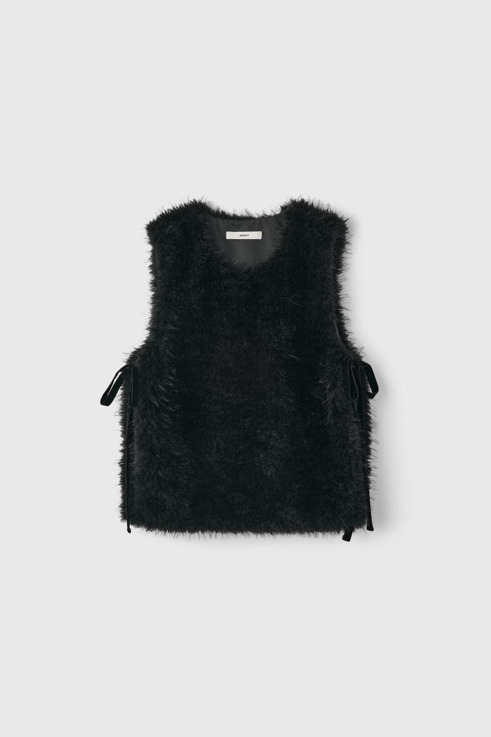Fluffy Velvet Tie Vest_Black