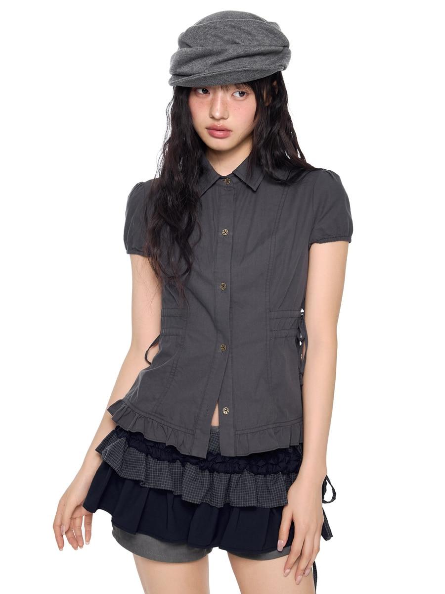 EZEK Side Tie Ruffle Slim Puff Shirt