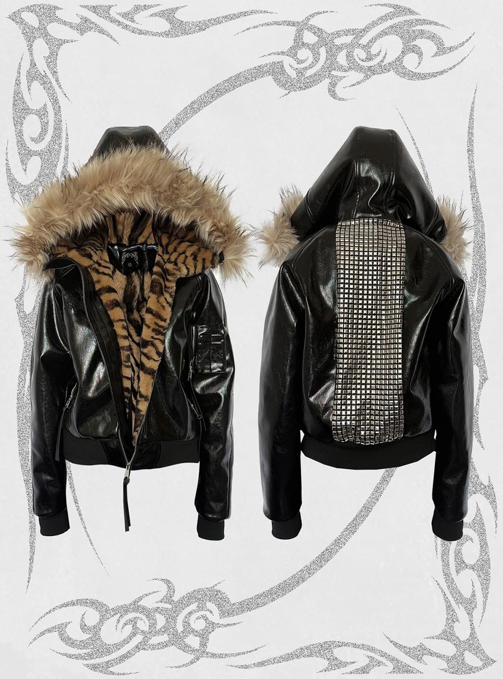 Faux Leather Tiger Print Jacket