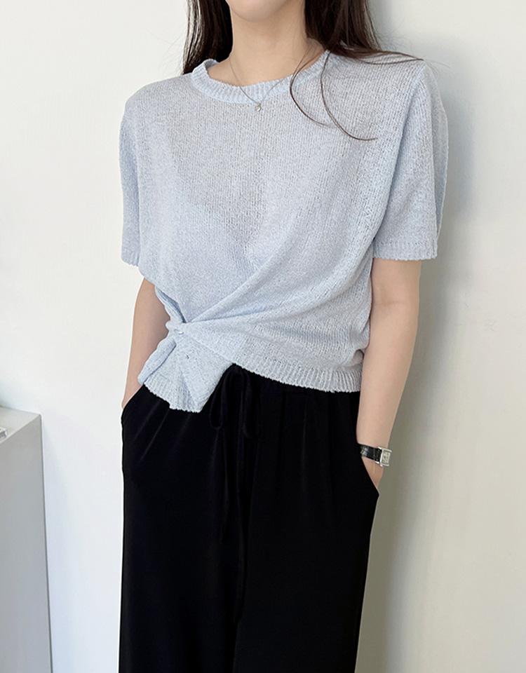 [무배] 모노 옆단추 언발 크롭 반팔 니트 (4color)