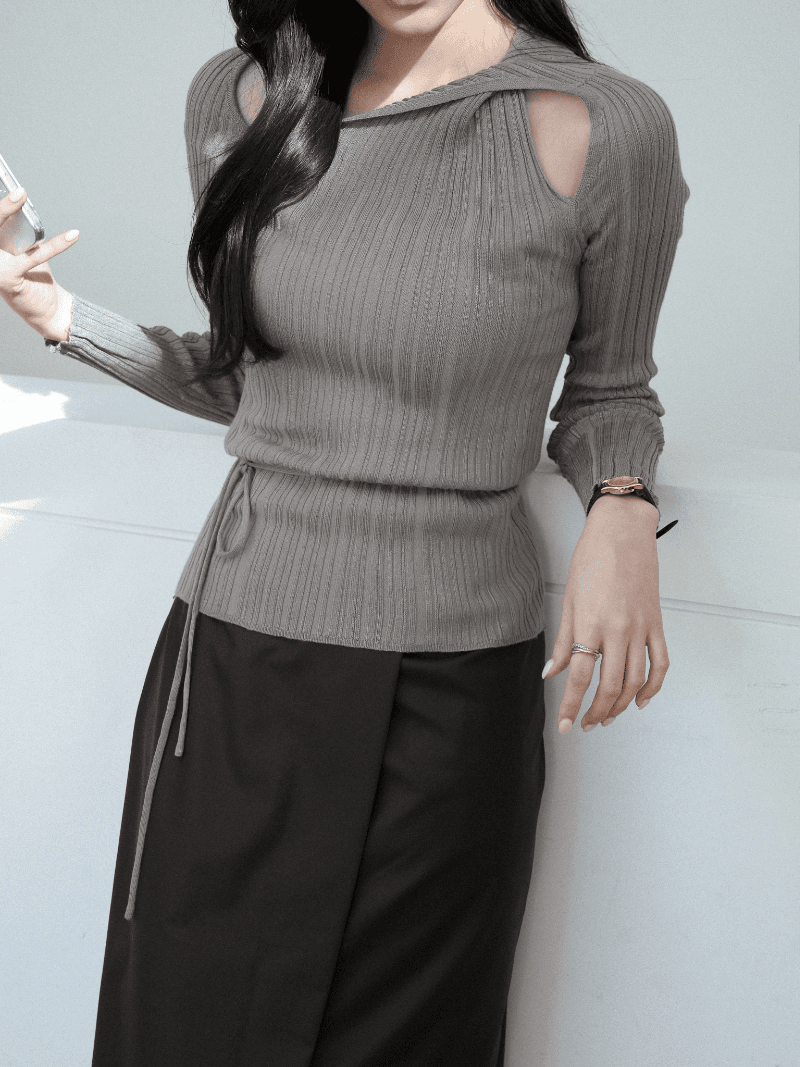 [NouArté] 에스텔 리브드 니트 (카키)