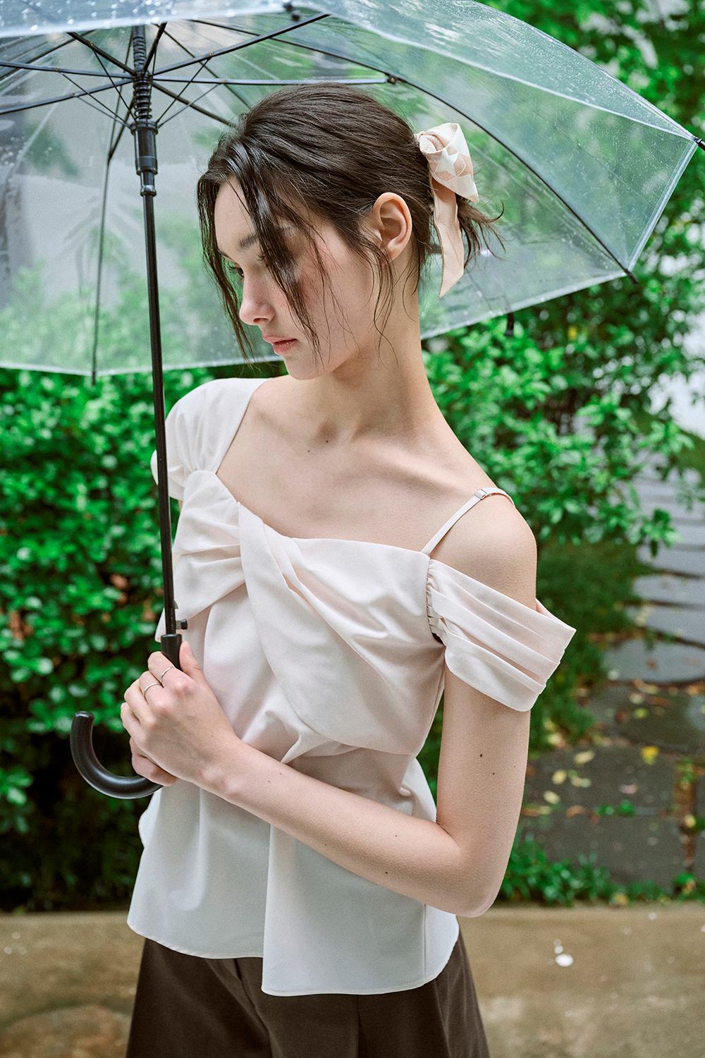 One shoulder drape blouse (Peach ivory)