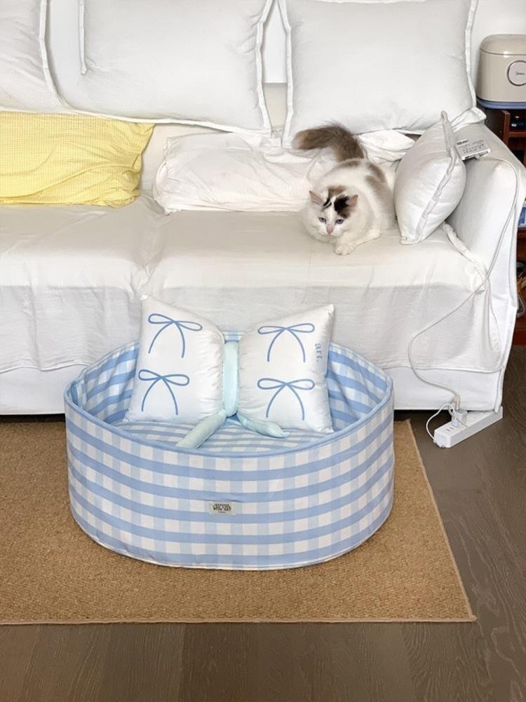 해이유드 애완용 체크 패브릭 쿠션 강아지 고양이 하우스 인테리어