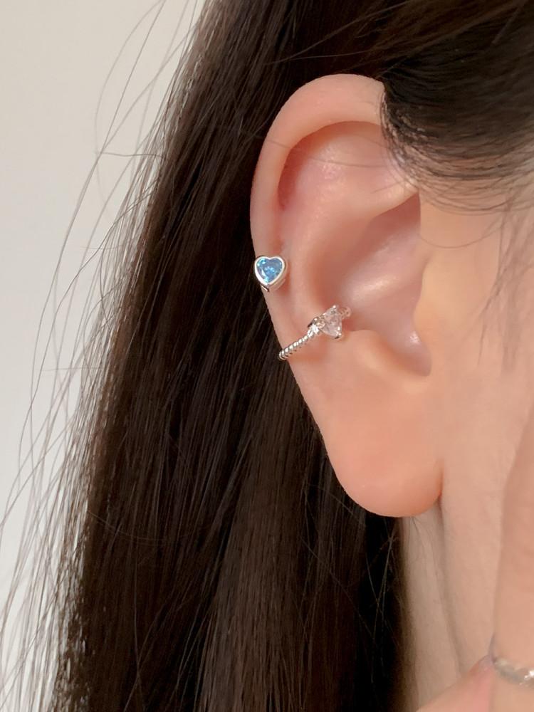 925실버 쥬얼 하트 큐빅 도트 포인트 귀찌 이어커프 (2 color)