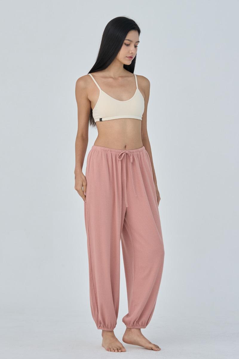 OZPG6042 슬림 웨이스트 립 조거팬츠 - 크림 코랄