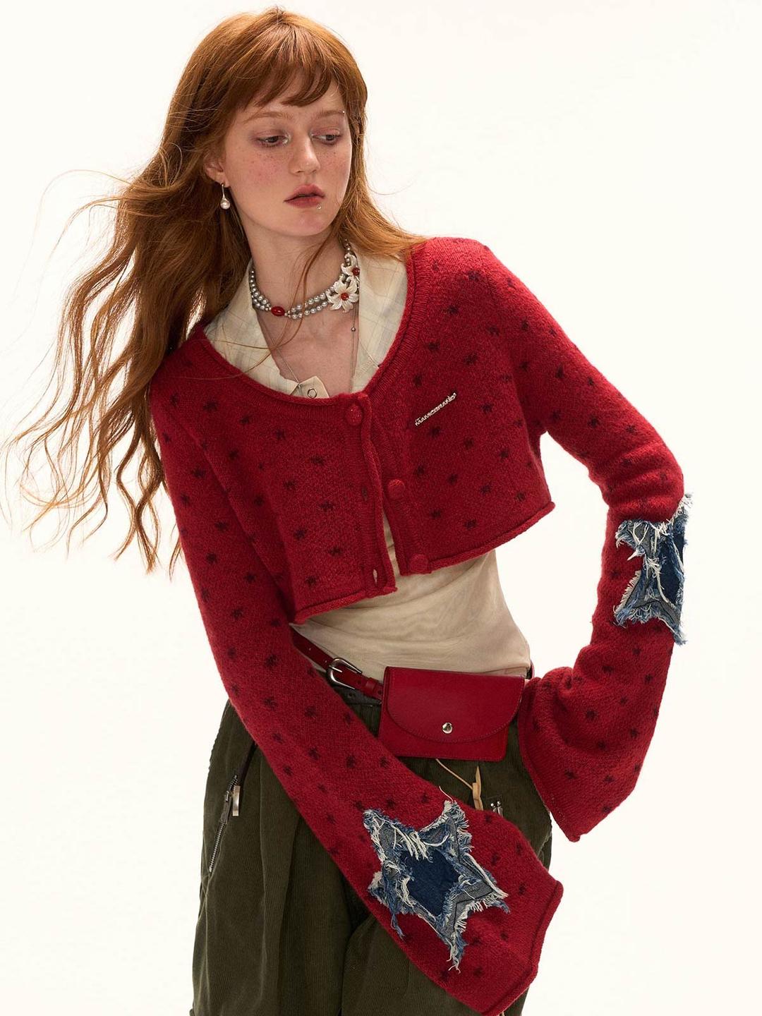 [MAMC] Star Patch Crop Knit Cardigan
