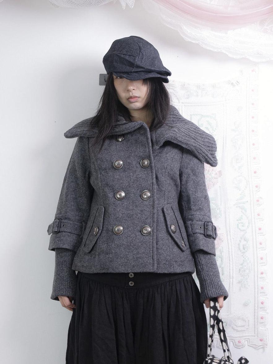 TEENIE WEENIE OVERSIZED COLLAR & BUCKLE GREY WOOL SHORT COAT