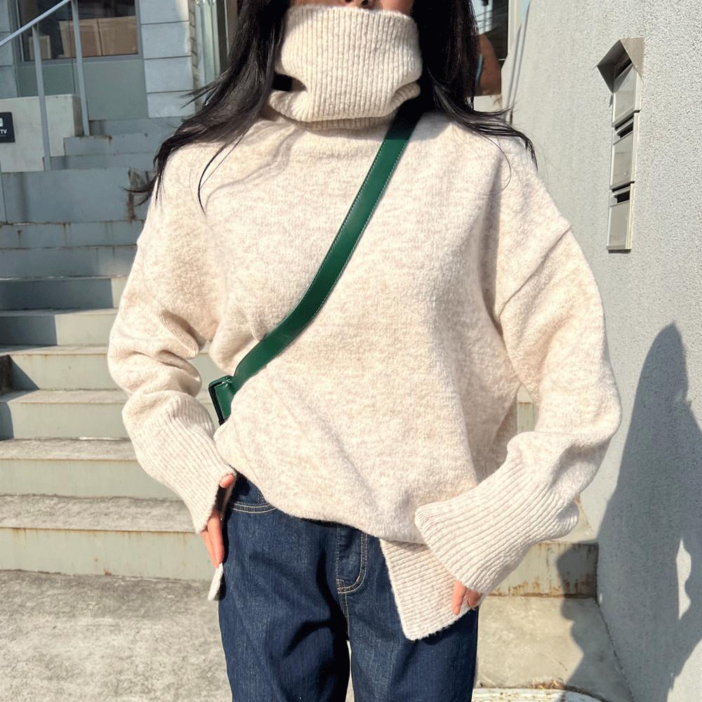 오버사이즈 목폴라 터틀넥 원피스 여성 빅사이즈 오버핏 니트