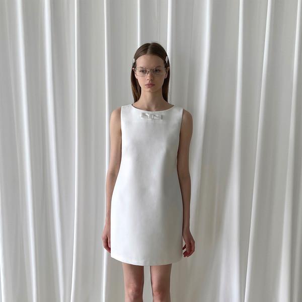 PFF GIRL White Fine Wool Bow Sleeveless Dress