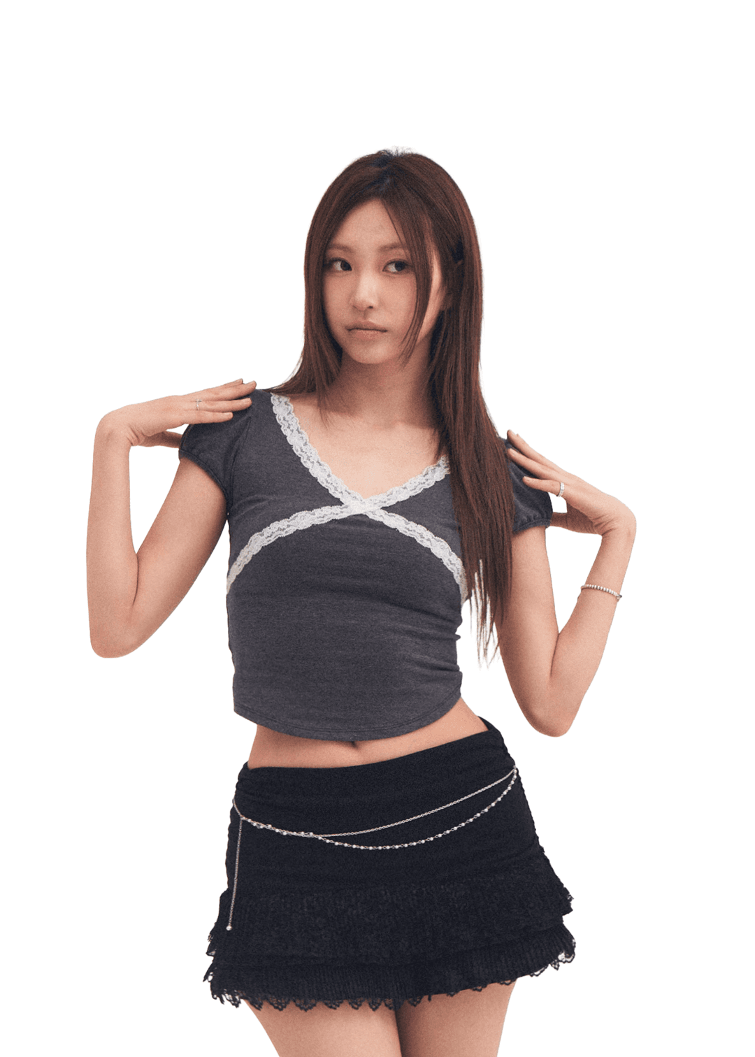 BACK RIBBON PUFF TEE [CHARCOAL]