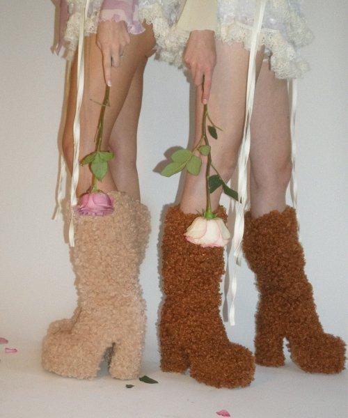 베이지 테디 롱부츠