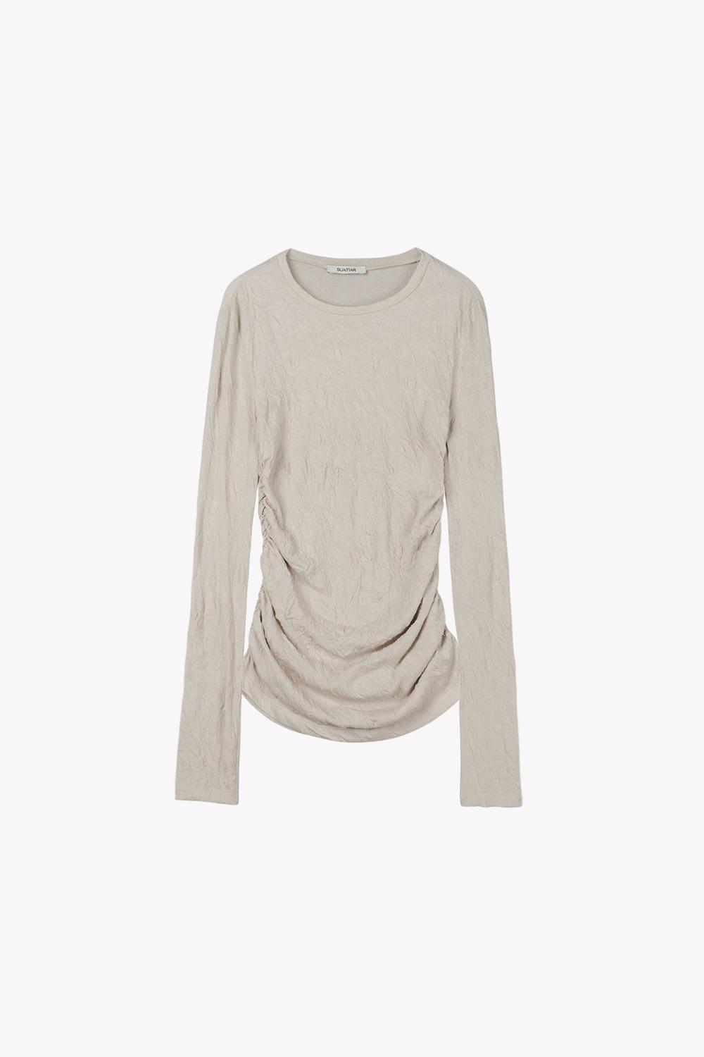 [Exclusive] Riga Shirring Long Sleeve Tee (Beige)