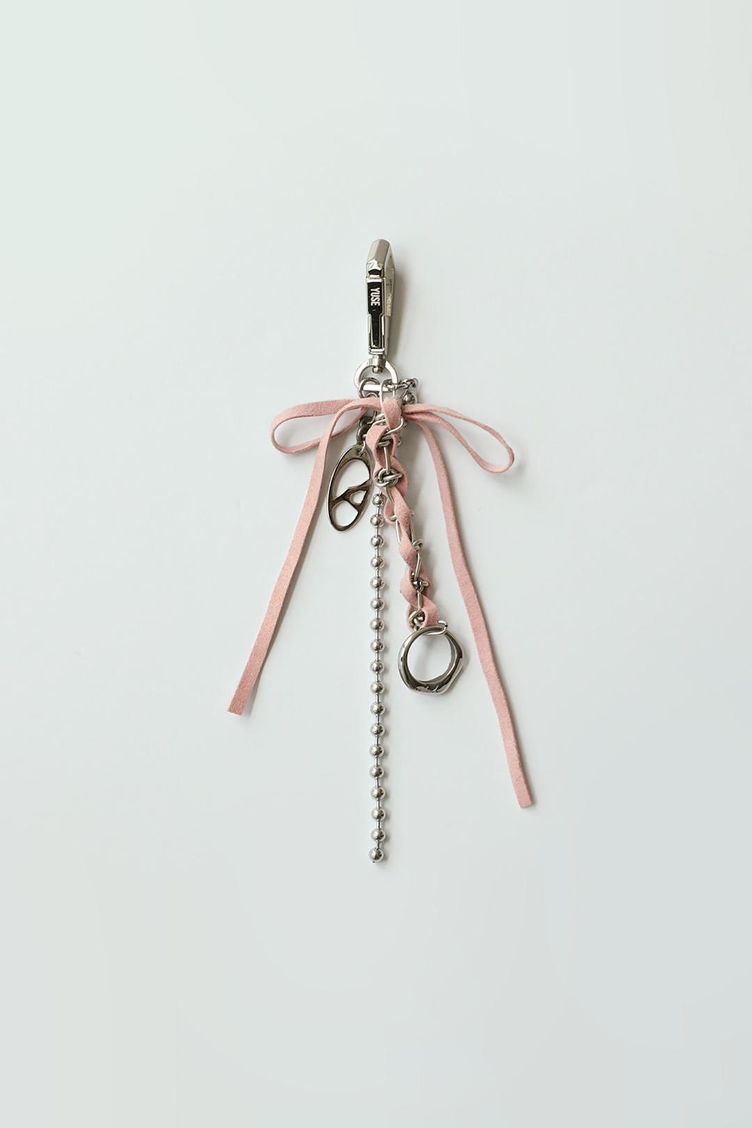 SUEDE RIBBON KEY RING - PINK