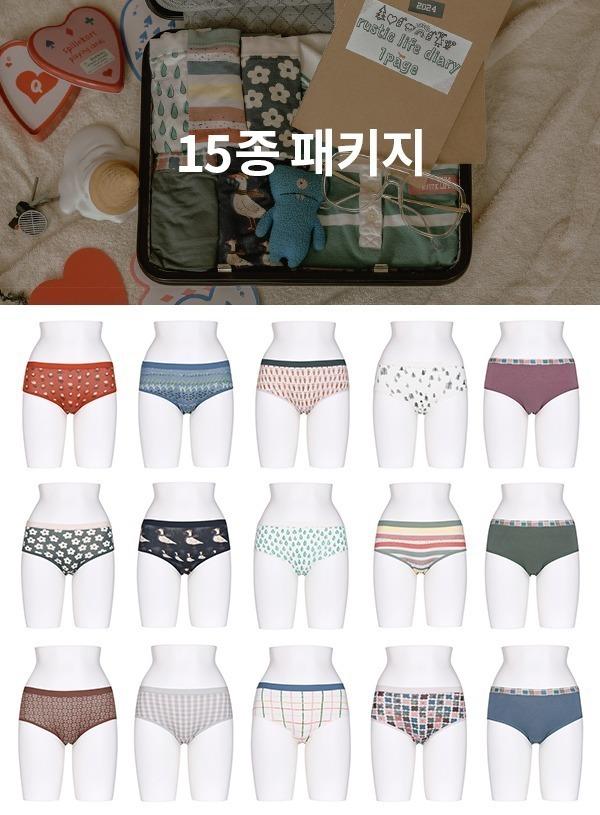 러스틱 라이프 다이어리 인견 나염 팬티 15종 LLMOC314-MT