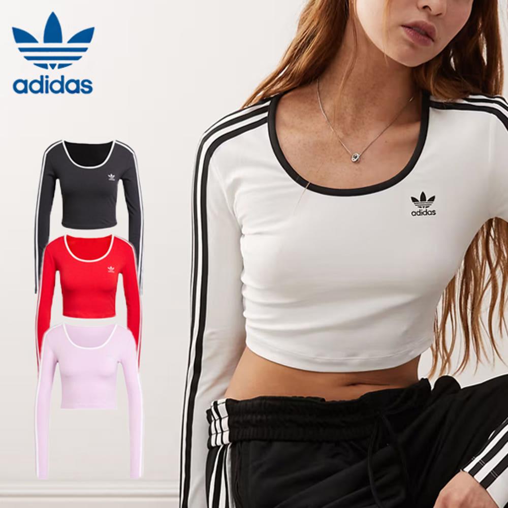 아디다스 아디컬러 3S 삼선 스쿱넥 크롭 긴팔티