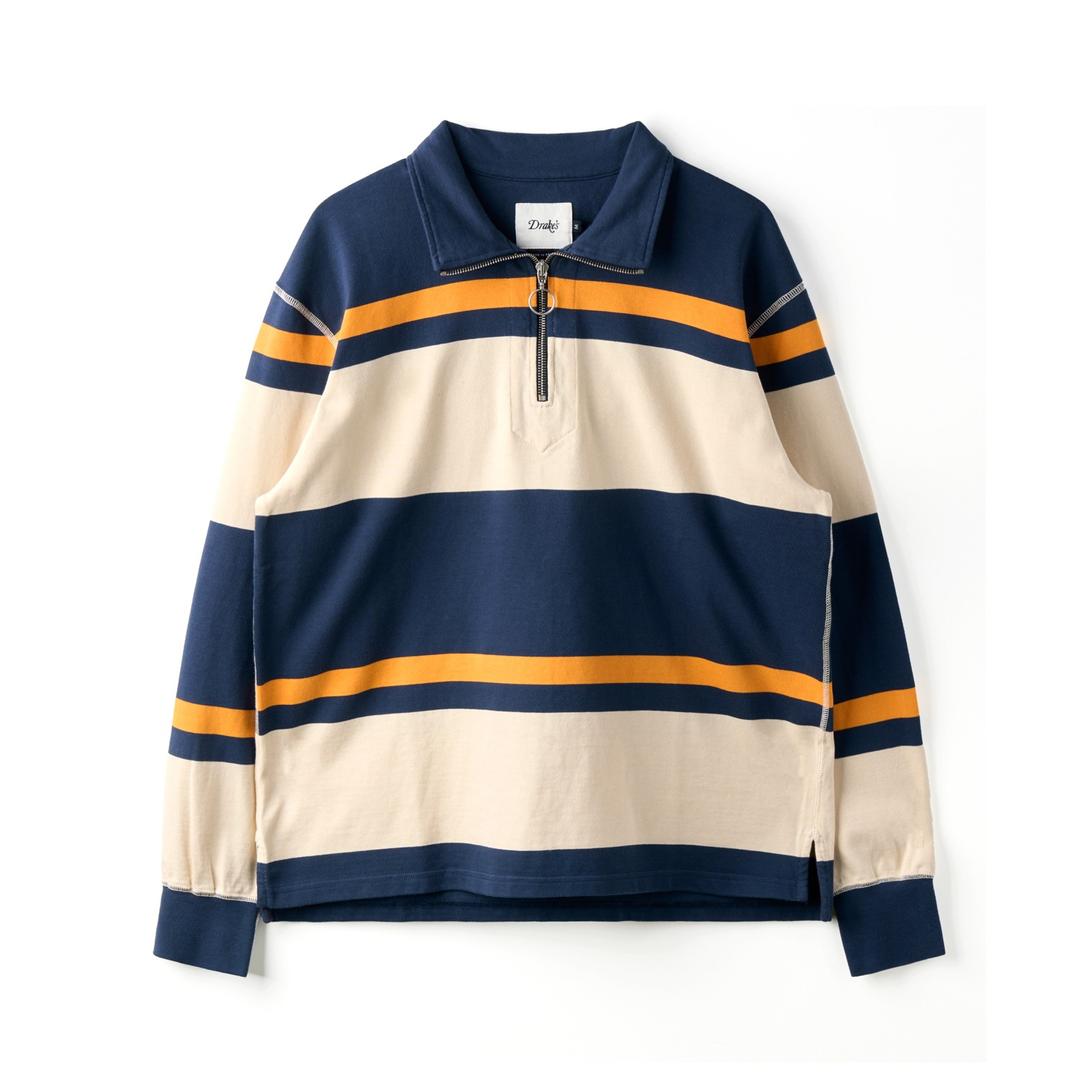 Stripe Quarter Zip Rugby Ecru,Navy x Yellow
