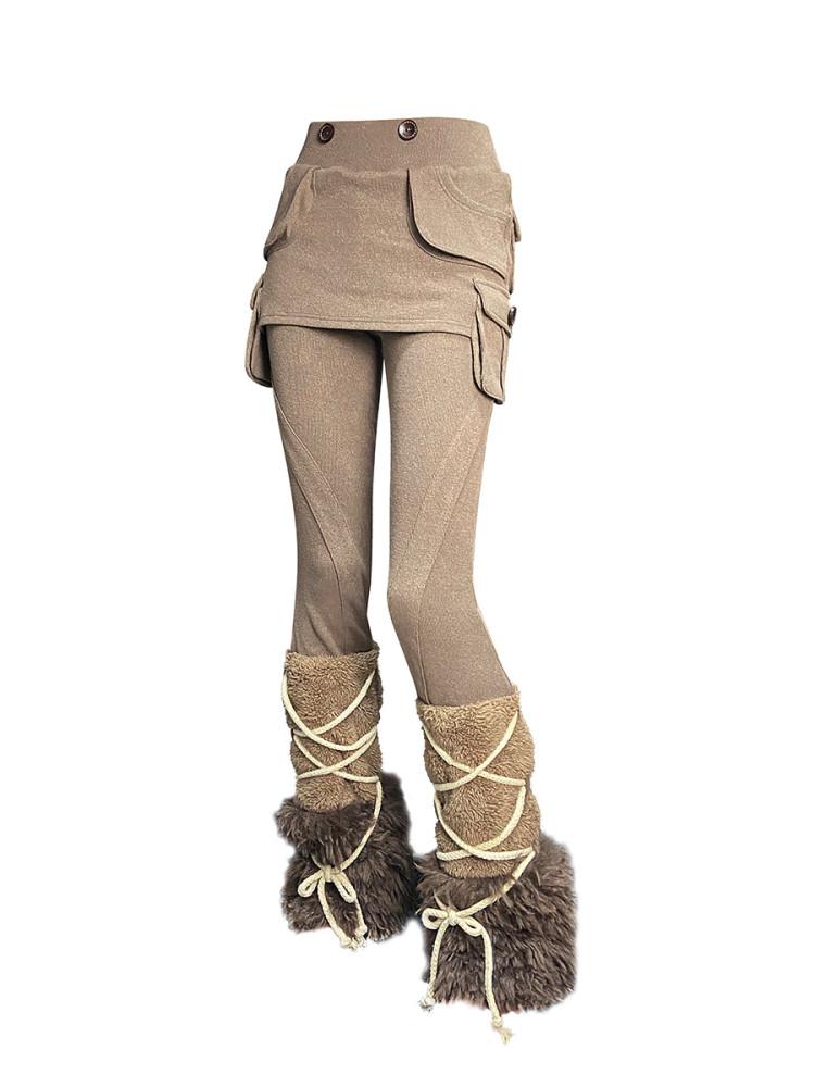 CFIERCE 씨피어스 니트 퍼 레그 브라운 팬츠 스커트 BROWN TROUSERS-SKIRT