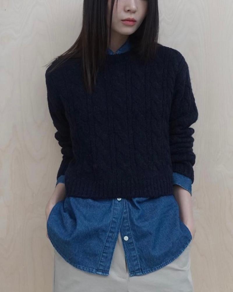 (막장SALE/당일) BIB 바질인보틀 미우 케이블 크롭 니트 (4color)