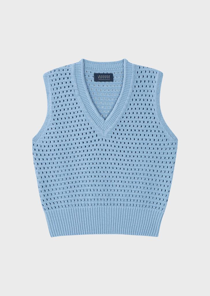 NET V-NECK KNIT VEST [S.BLUE]