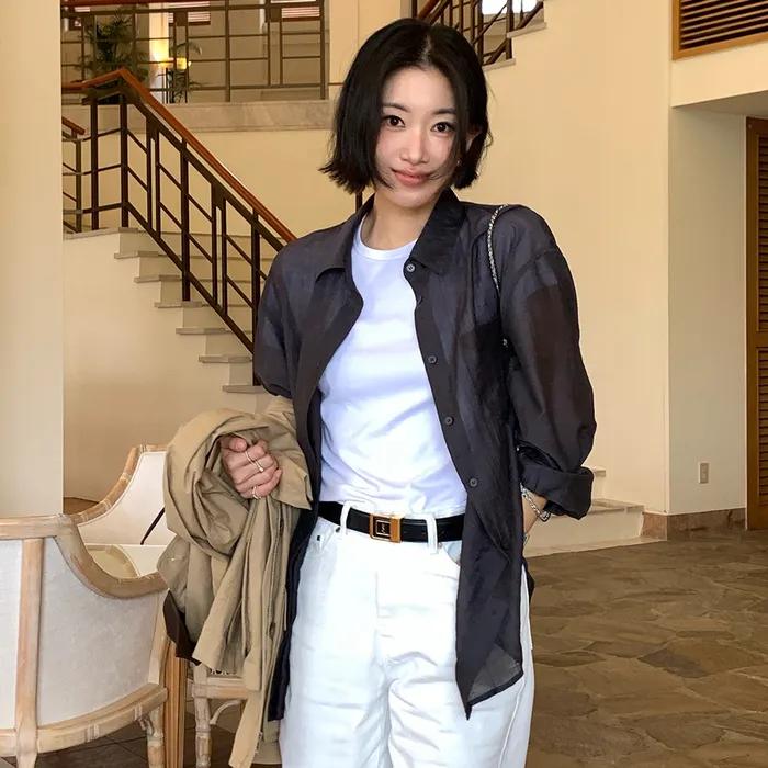 [한겨레 PICK] 텐셀 시스루 루즈핏 셔츠 차콜 MDSH019CHARCOAL