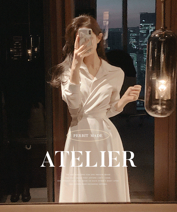 단독 ) 아틀리에 긴팔 랩셔츠 맞춤허리원피스 (가을) - 3color (가을 하객룩/데이트룩/데일리룩)